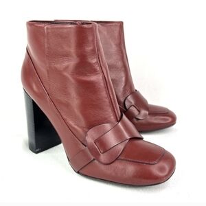 Tory Burch Bond 100mm Bootie Red Cherry Wood Leather Block Heel Zip Boot 9